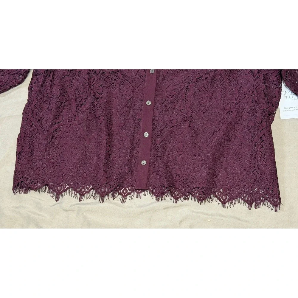 Time & Tru Womens XXL Burgundy Lace Button Down Shirt with Cami NWT